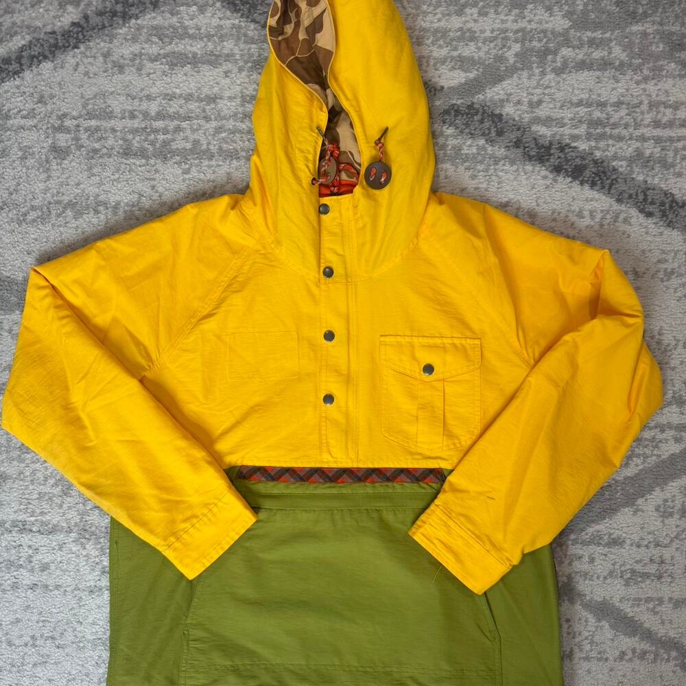 LL BEAN X TODD SNYDER COLOR BLOCK ANORAK JACKET Medium NO PATCHES. YELLOW GREEN